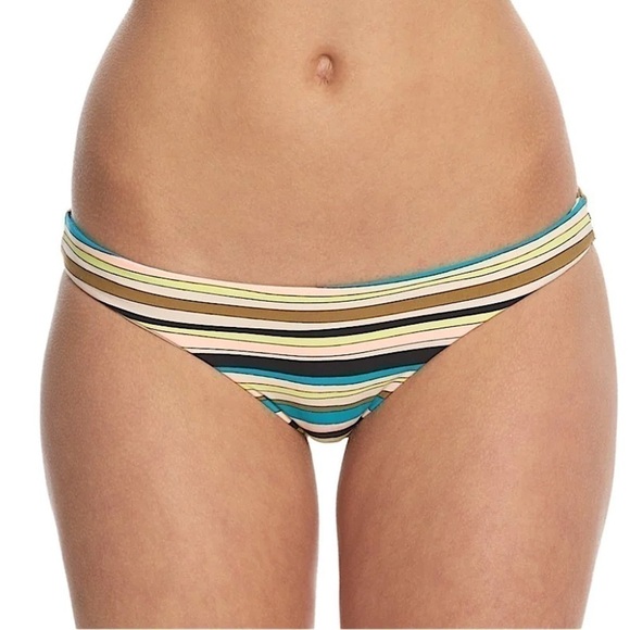 NWT Volcom Women’s Salty Air Full Bikini Bottom Yellow Pink Blue Black Stripe XL - Picture 1 of 12